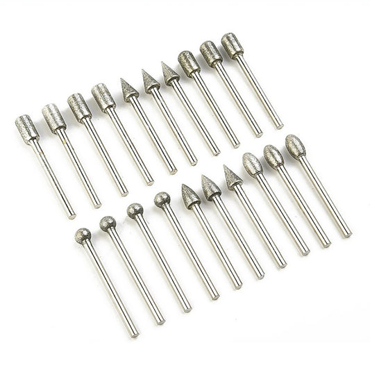 20Pcs Diamond Drill Grinding Bit Set, 1/8 inch Shank Diamond Coated Stone Carving Tools for Gemstone Jade Agate Marble Crystal Metal Stone Glass Ceramics