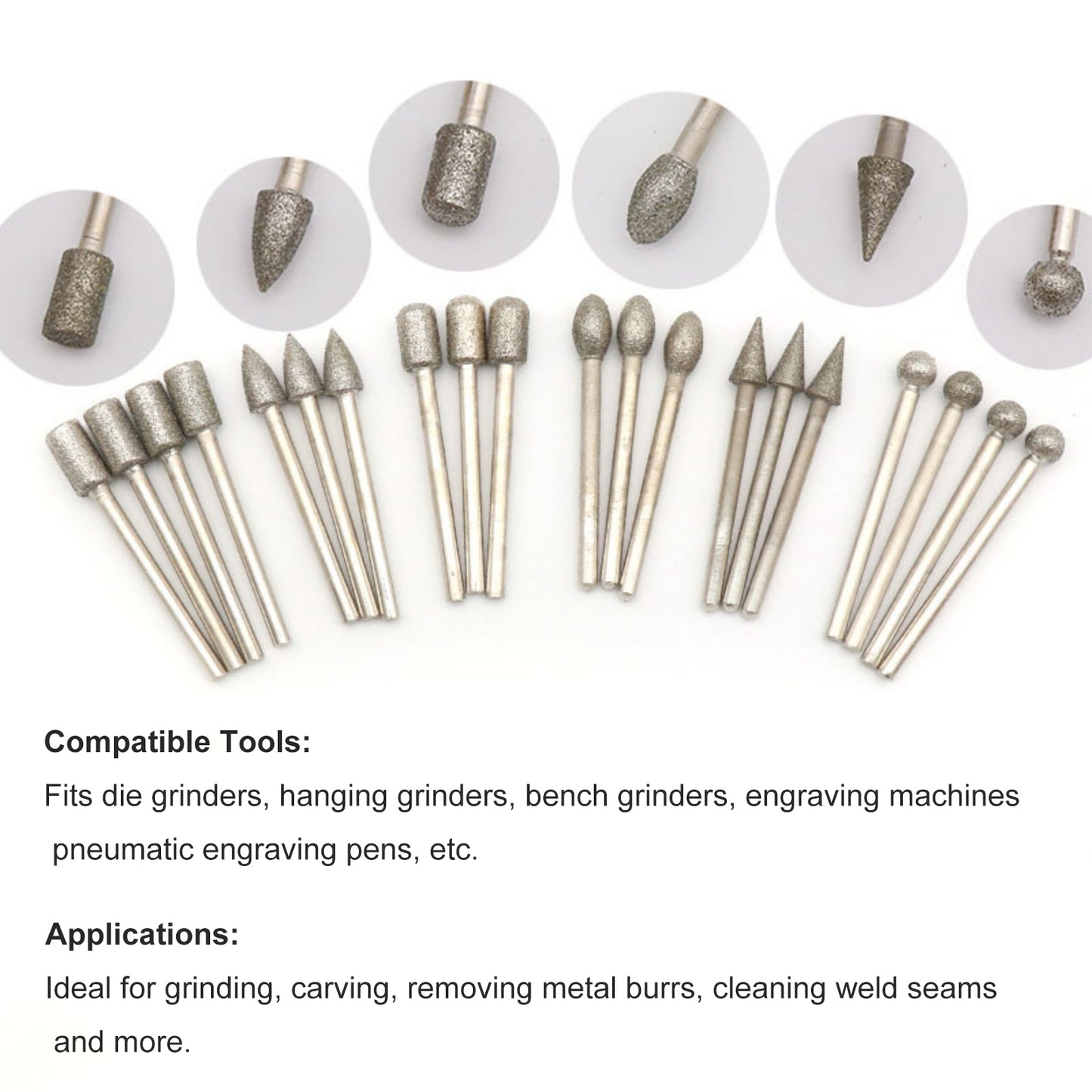 Electroplated Diamond Grinding Head Set - Grit 120 (Fine)