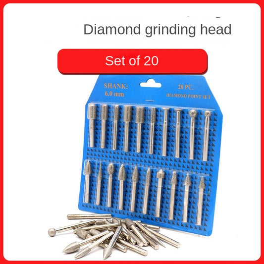 20-piece diamond grinding bits / carving needles, 6mm shank diameter