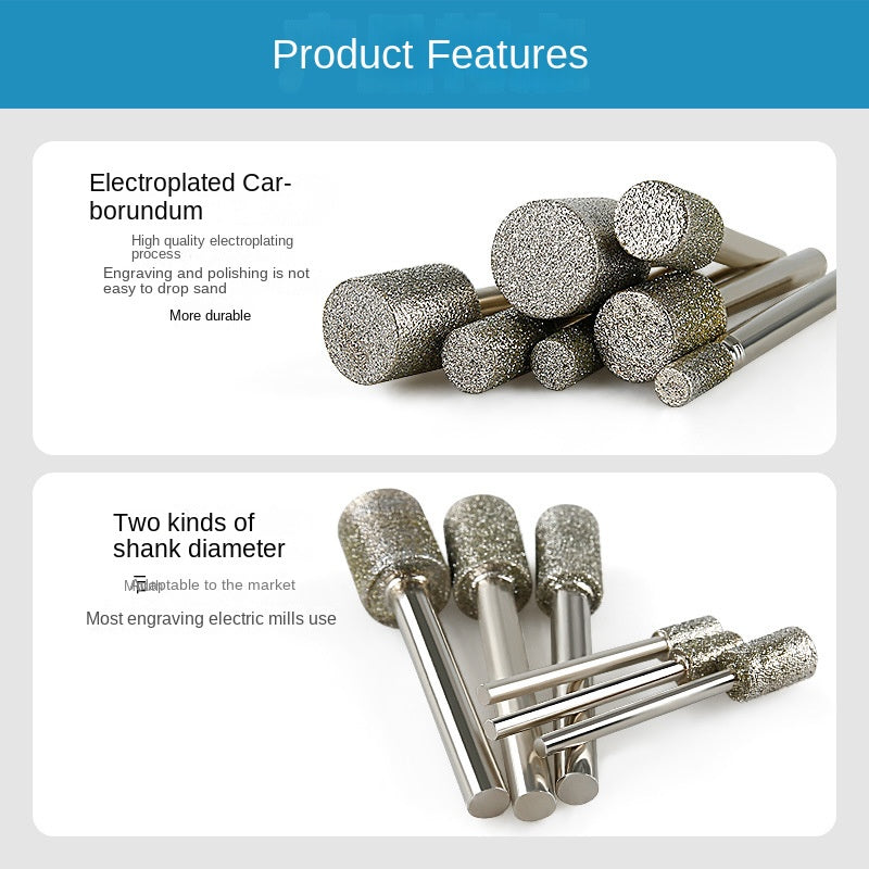 Electroplated emery grinding head, cylindrical stone carving tool