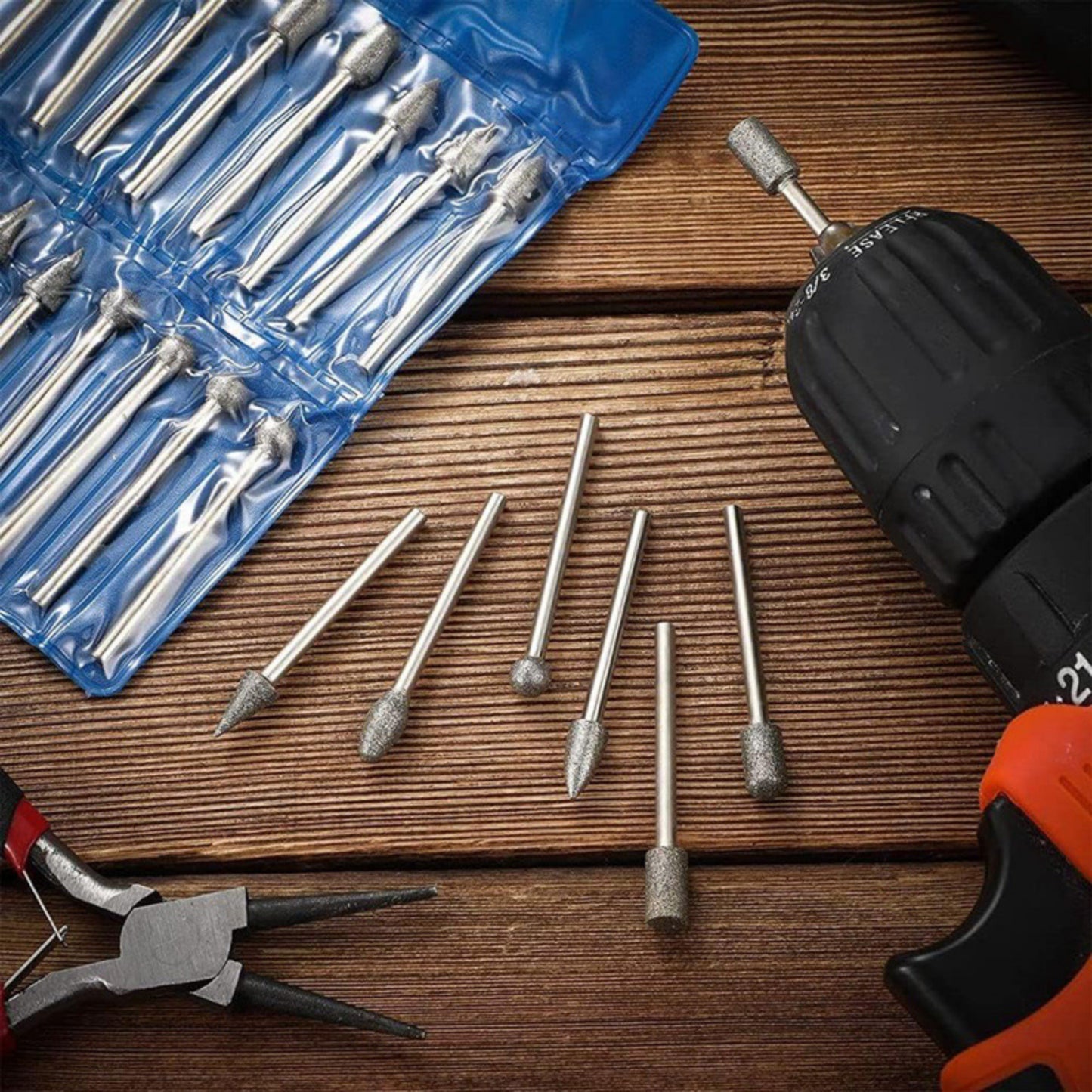 20Pcs Diamond Drill Grinding Bit Set, 1/8 inch Shank Diamond Coated Stone Carving Tools for Gemstone Jade Agate Marble Crystal Metal Stone Glass Ceramics