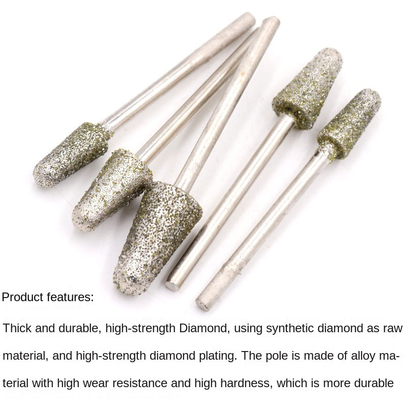 10 pieces diamond grinding heads Grit 60, diameters 5mm, 6mm, 8mm