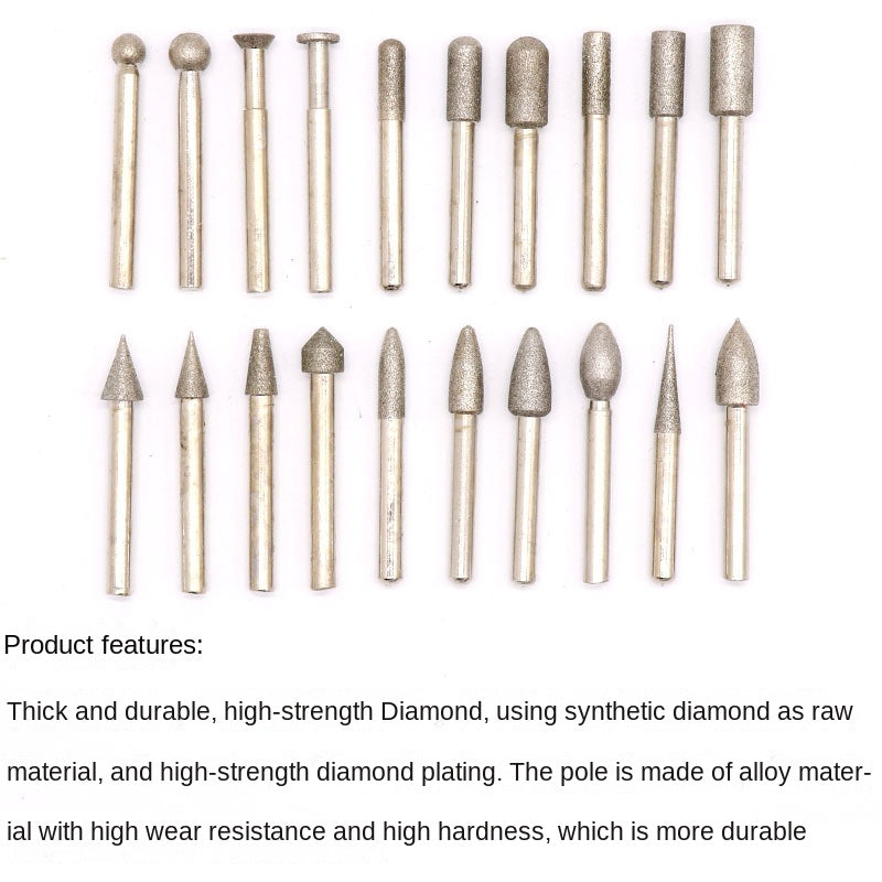 20-piece diamond grinding bits / carving needles, 6mm shank diameter