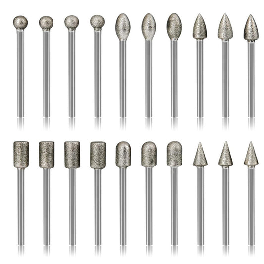 20Pcs Diamond Drill Grinding Bit Set, 1/8 inch Shank Diamond Coated Stone Carving Tools for Gemstone Jade Agate Marble Crystal Metal Stone Glass Ceramics