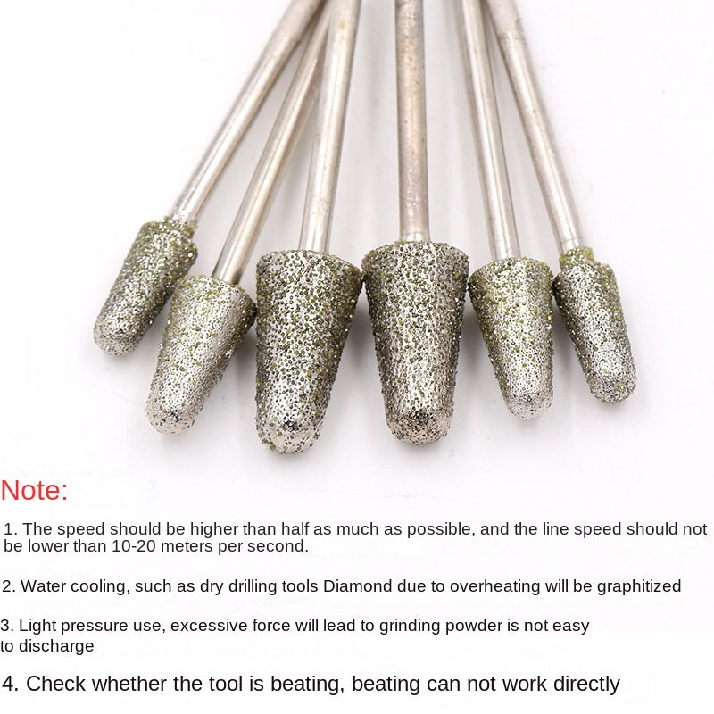 10 pieces diamond grinding heads Grit 60, diameters 5mm, 6mm, 8mm