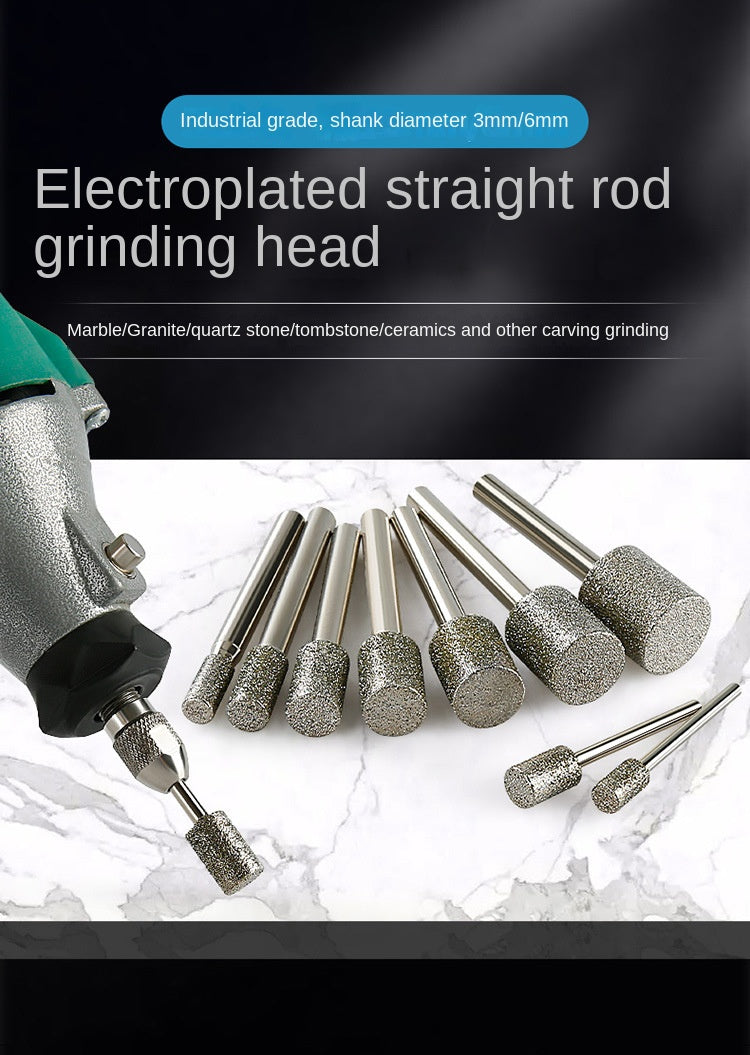 Electroplated emery grinding head, cylindrical stone carving tool