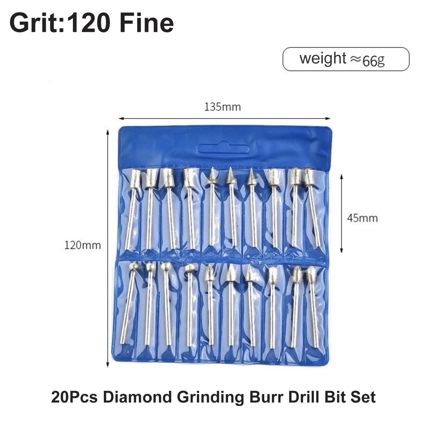 20Pcs Diamond Drill Grinding Bit Set, 1/8 inch Shank Diamond Coated Stone Carving Tools for Gemstone Jade Agate Marble Crystal Metal Stone Glass Ceramics