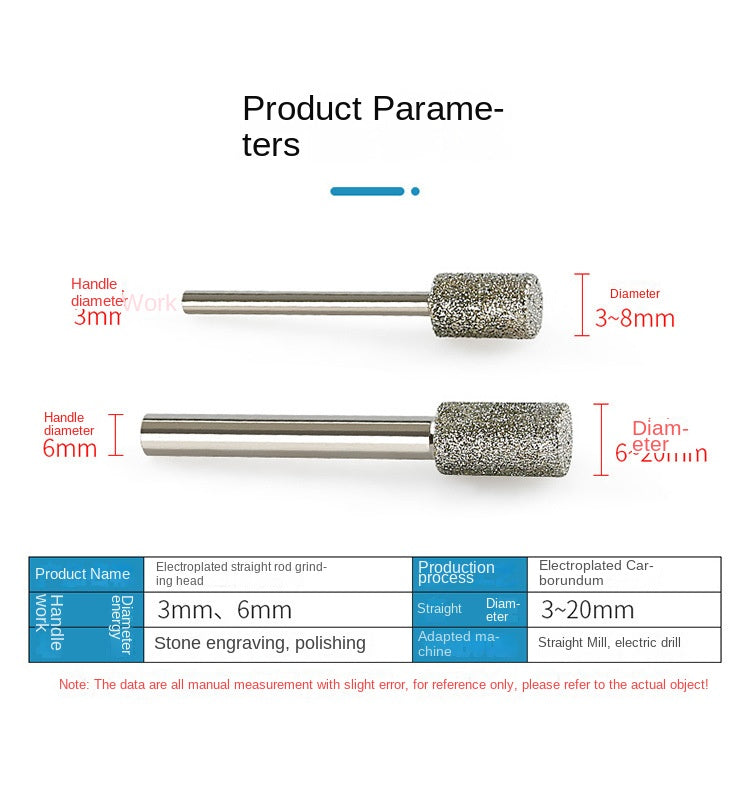 Electroplated emery grinding head, cylindrical stone carving tool