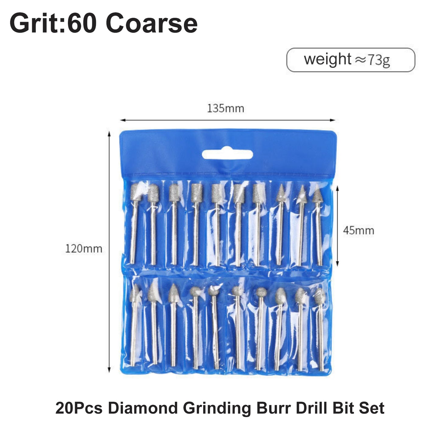 20Pcs Diamond Drill Grinding Bit Set, 1/8 inch Shank Diamond Coated Stone Carving Tools for Gemstone Jade Agate Marble Crystal Metal Stone Glass Ceramics