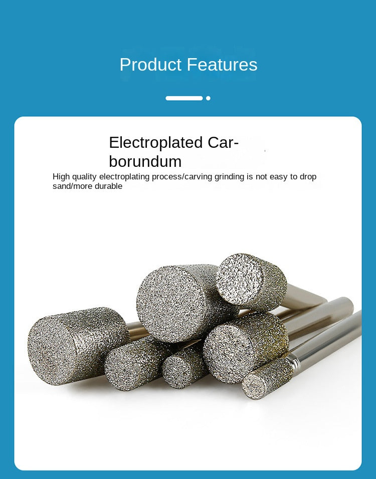 Electroplated emery grinding head, cylindrical stone carving tool