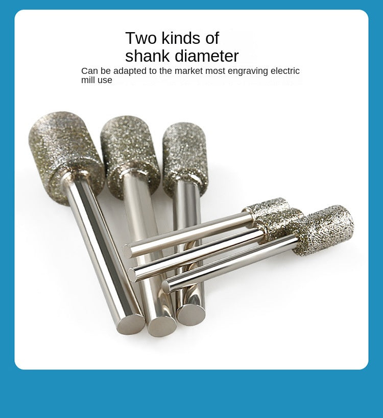 Electroplated emery grinding head, cylindrical stone carving tool